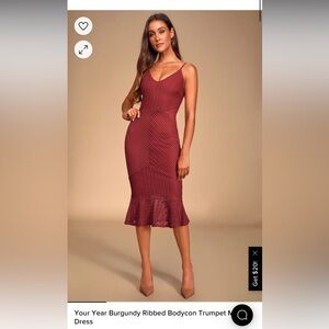 Lulus Burgundy Ribbed Bodycon Trumpet Midi Dress -Small
